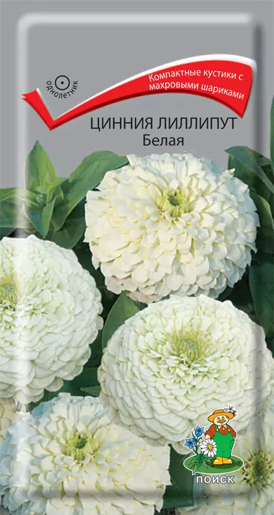 Семена цветов Цинния Лиллипут Белая 0.4гр(Поиск) цв