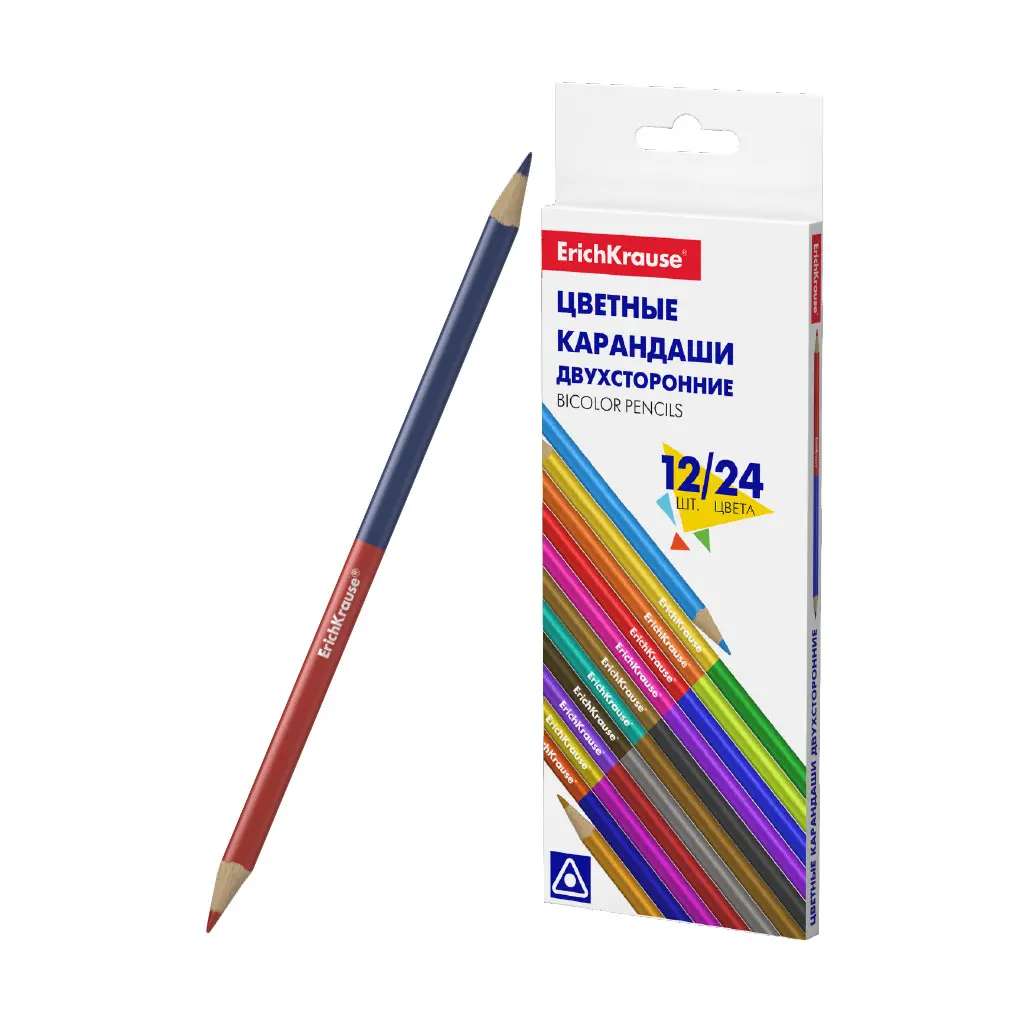 Цветные карандаши 12 шт. 24 цвета ErichKrause 50531 BASIC. BICOLOR, ТРЕХГРАН. ассорти