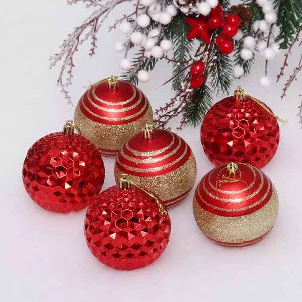 Новогодние шары 8 см Сказочный блеск (в наборе 6 шт), Красный 201-2089