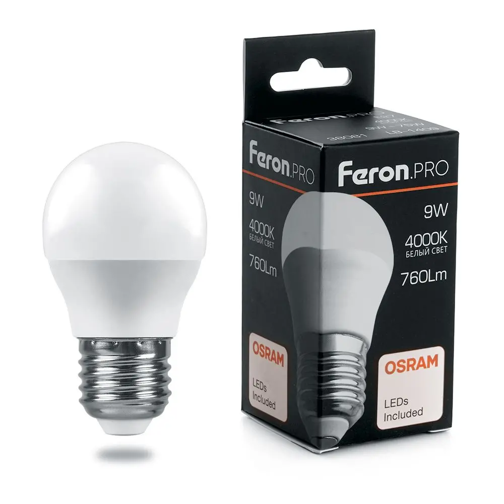 Лампа светодиодная Feron PRO Е27 230В 9Вт 4000K шар нейтральный