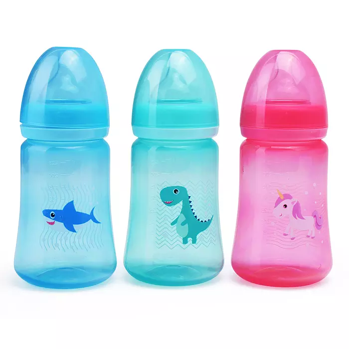 Бутылочка для кормления 250 мл широкое горло без ручек Цветные Курносики 11010