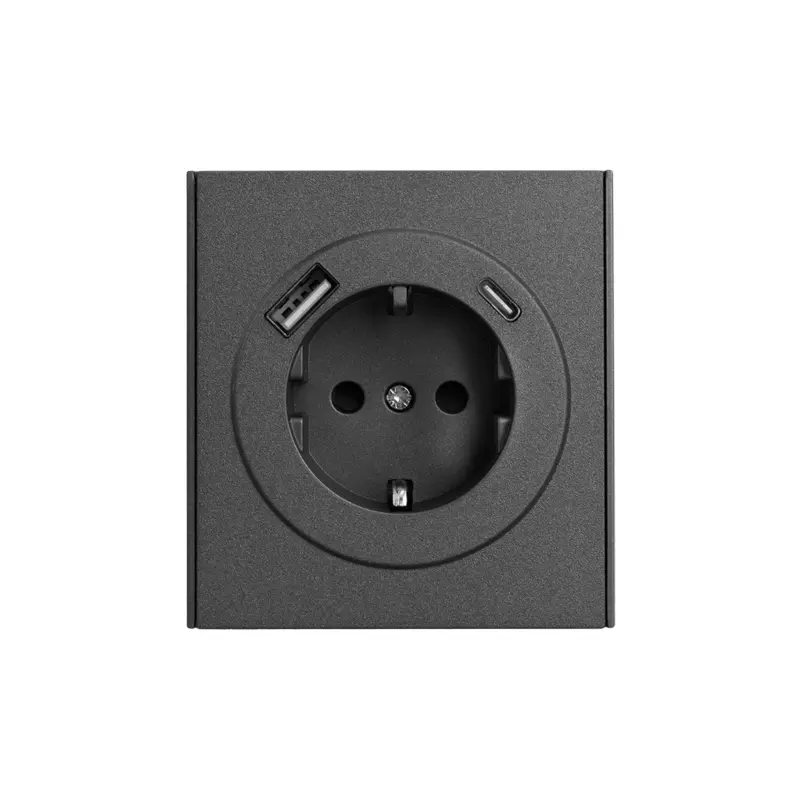 Розетка встраиваемая с заземлением+Type-C+USB графит Kranz Miele Strong KR-78-0704-6