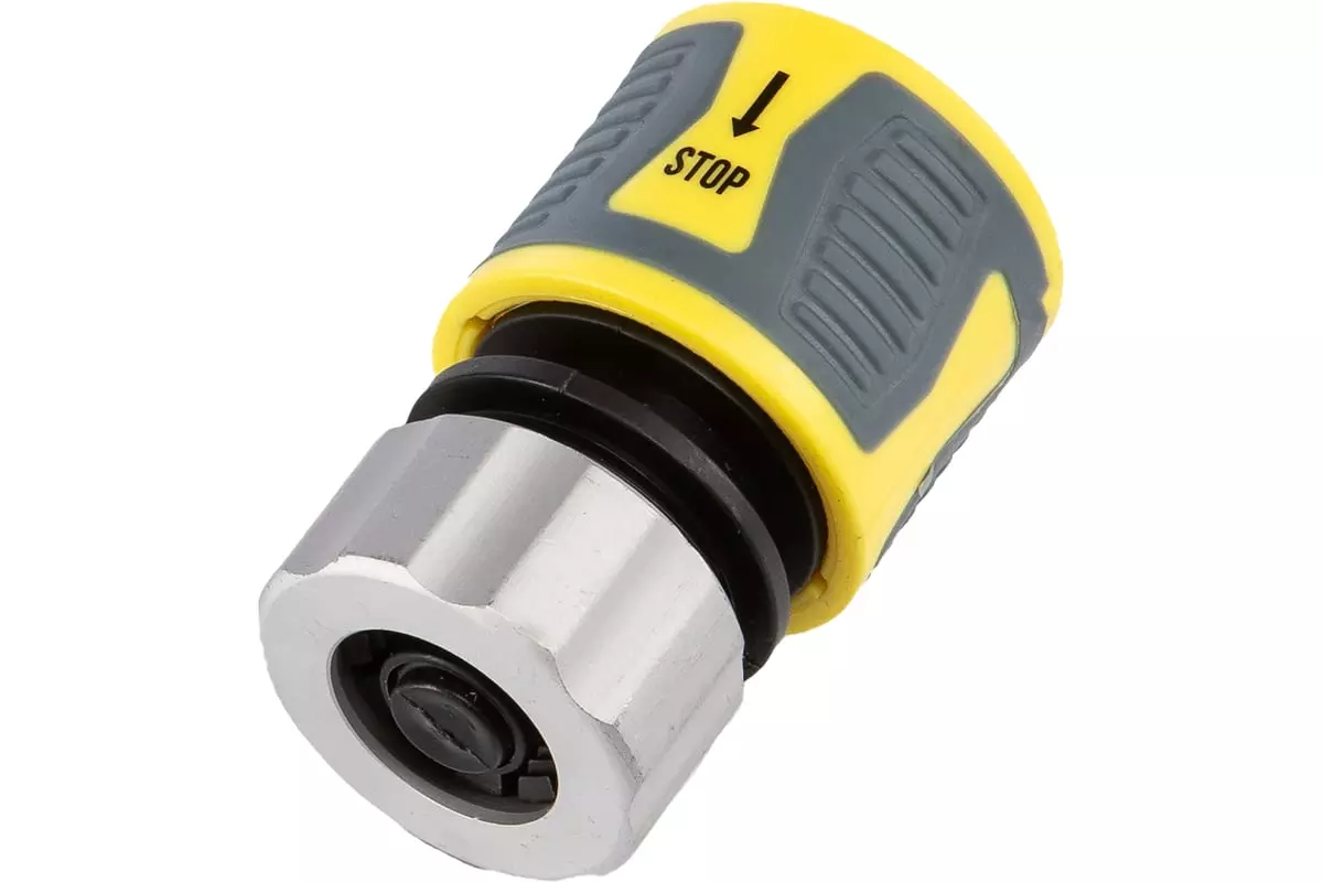 Коннектор для шланга 1/2" быстросъемный с аквастопом, гайка цинк, Профи "ЧЕТЫРЕ СЕЗОНА"62-0305-F