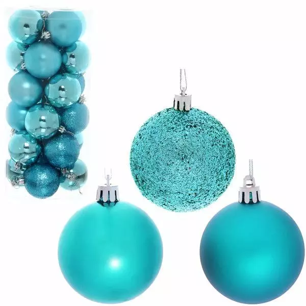 Новогодние шары 6 см (набор 24 шт) Микс фактур, голубой 201-0649