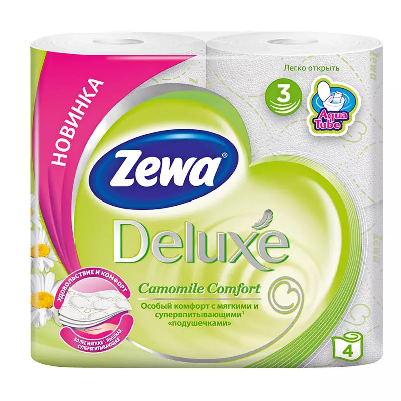Туалетная бумага Zewa Deluxe Ромашка (4шт) 3 слоя