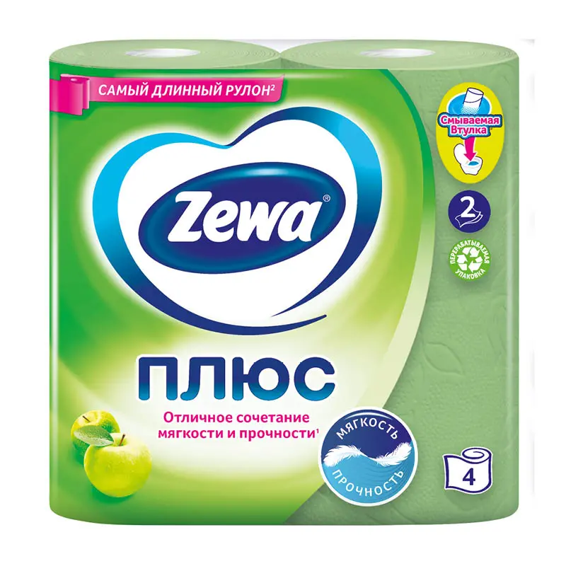 Туалетная бумага Zewa Plus Яблоко (4шт), 2 слоя