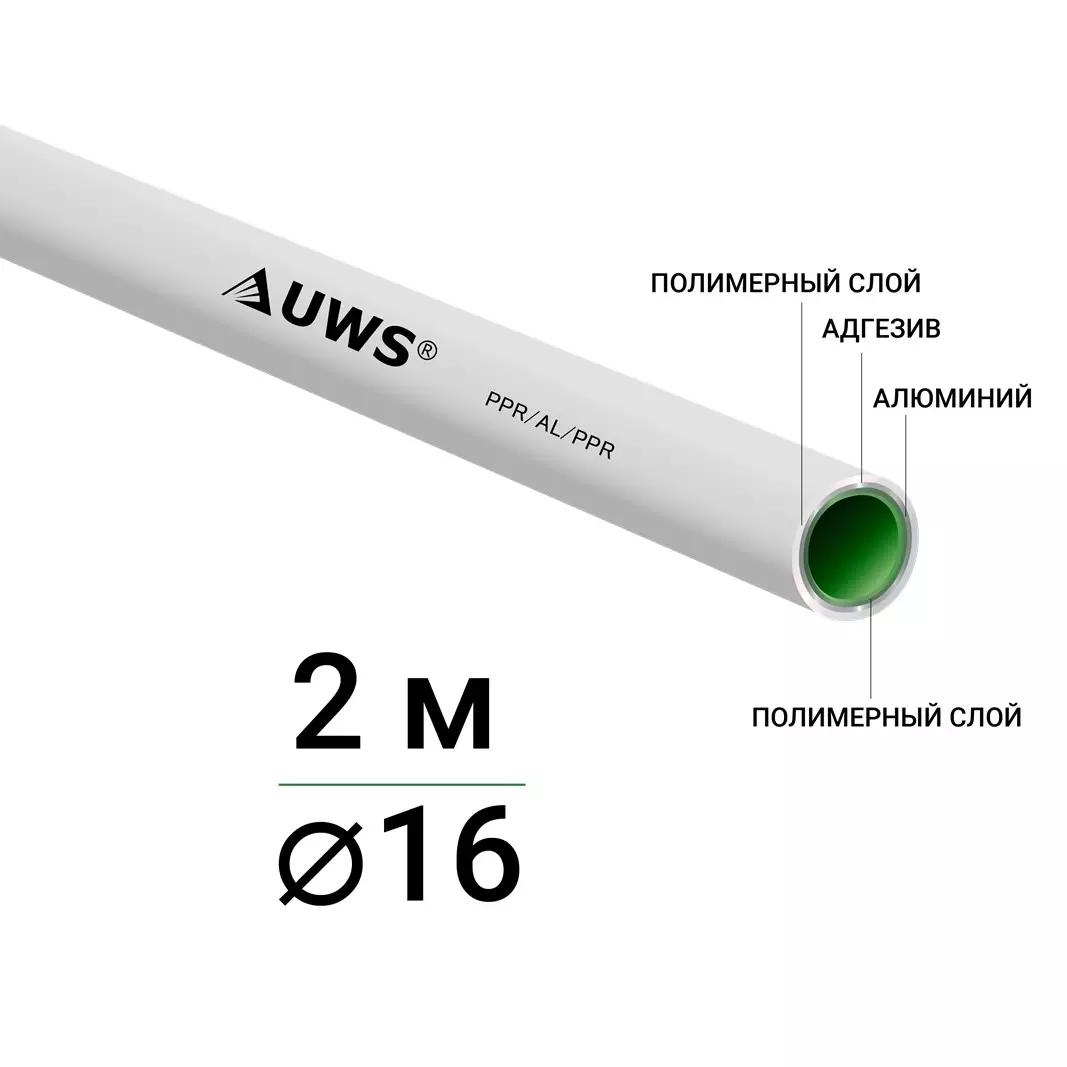 Труба многослойная UWS-STANDART PPR-AL-PPR 16*2 (50) штанга 2м