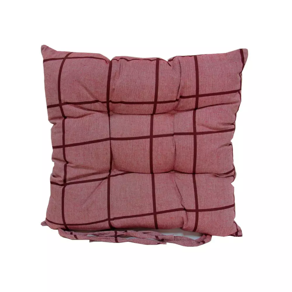 Подушка для стула Sonnet 40*40 с пиковками и завязками Лён, арт.17 Квадрат бордо