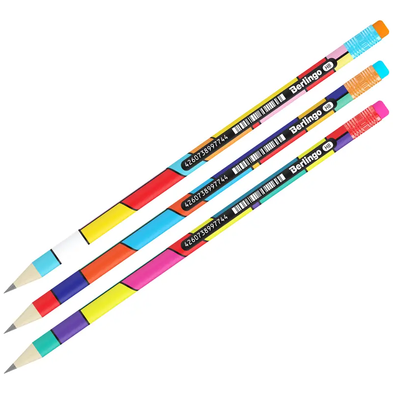 Простой карандаш Berlingo Color Block HB, круглый, заточен., с Ластиком, ассорти