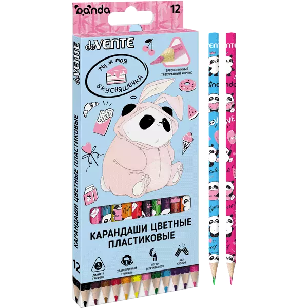 Цветные карандаши пластиковые deVENTE. Panda 12 цветов, 2М, грифель 3 мм, Soft Touch, 5022124