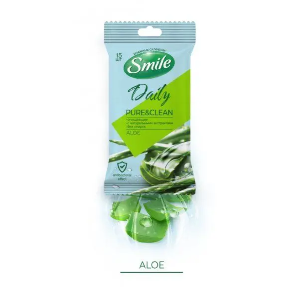 Влажные салфетки Smile Daily очищающие Aloe, 15 шт Еврослот