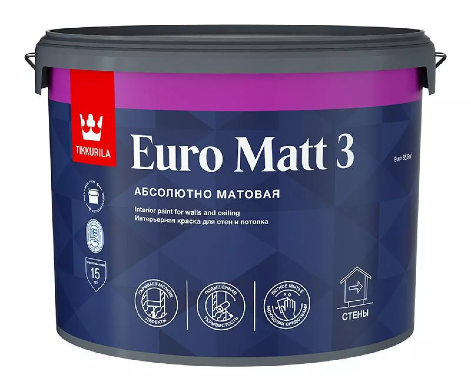 Краска интерьерная Tikkurila Euro Matt 3 глубокоматовая база A белый 9 л