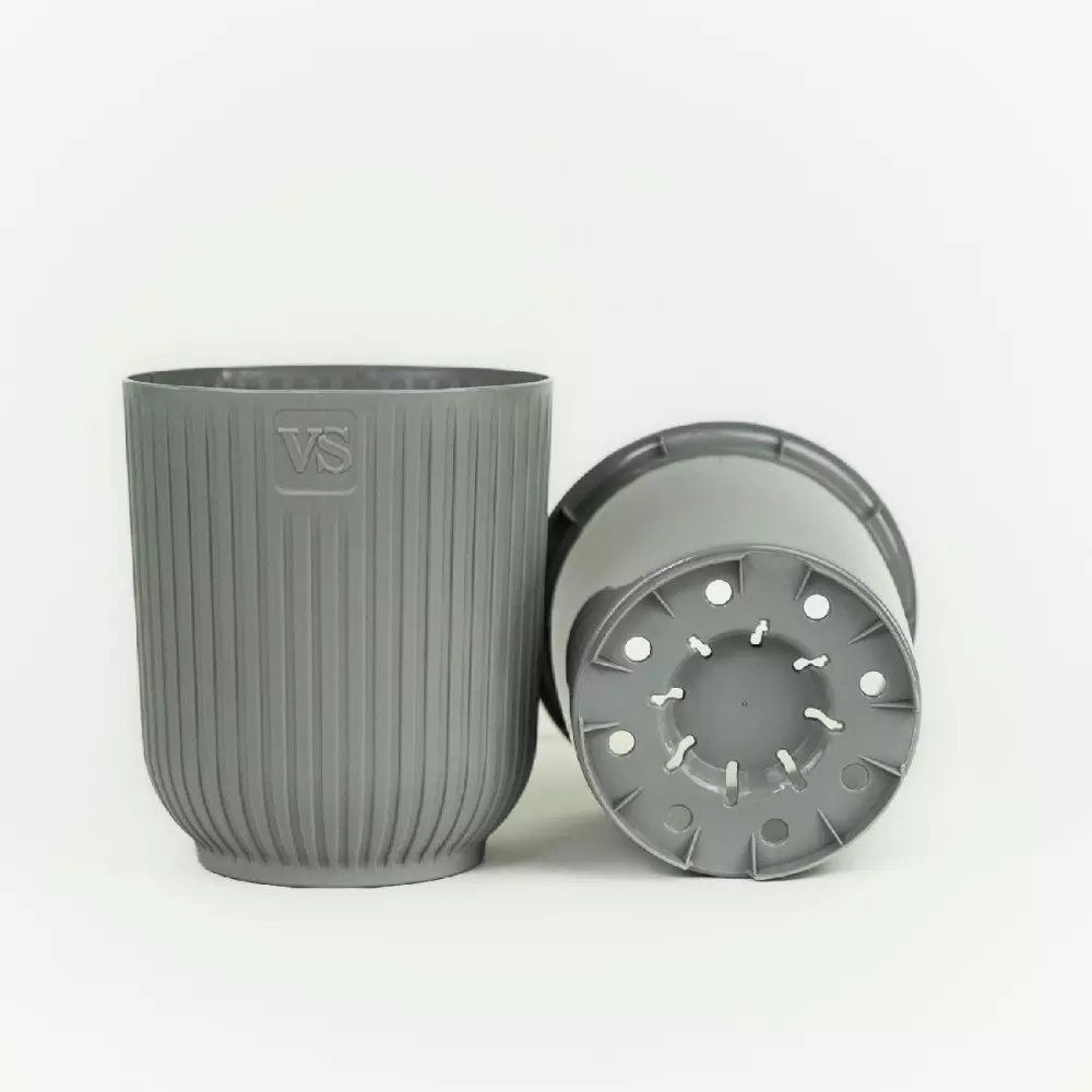 Горшок для цветов 1,6 л с фитильным поливом, D135 мм, дренаж, Эйва VipSet АМО-1,6-03 серый