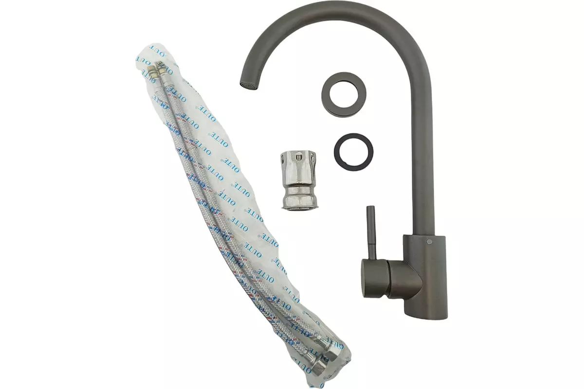 Смеситель для кухни, высокий излив, графит, OUTE T40313BY, нерж. сталь