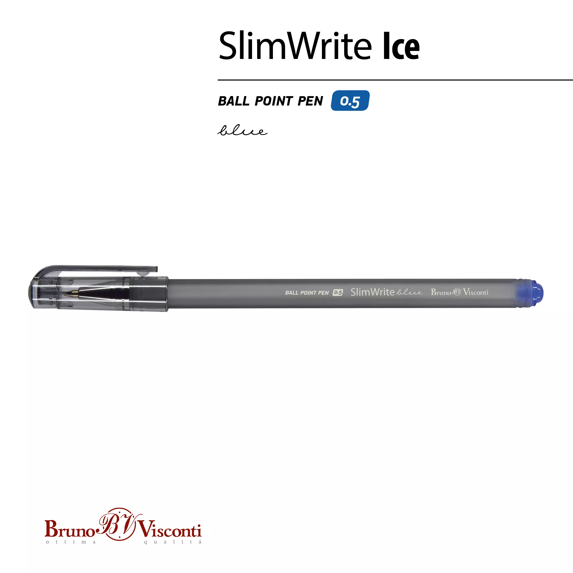 Шариковая ручка BrunoVisconti SlimWrite Ice, 0.5 мм, синяя