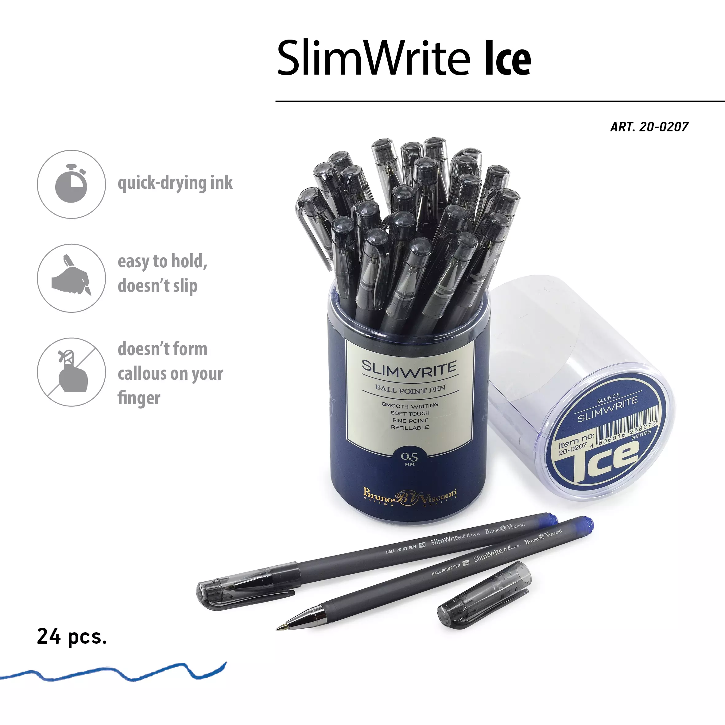 Шариковая ручка BrunoVisconti SlimWrite Ice, 0.5 мм, синяя