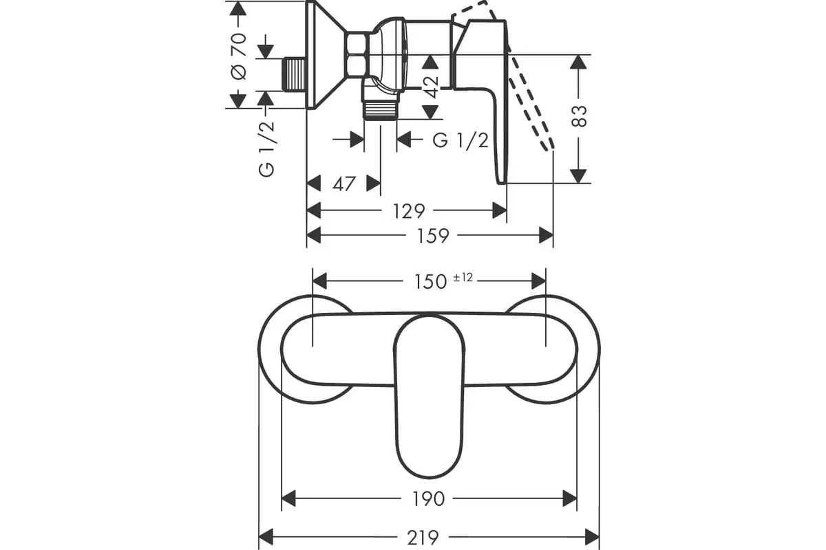 Смеситель для душа, хром, Hansgrohe Vernis Blend 71646000, латунь