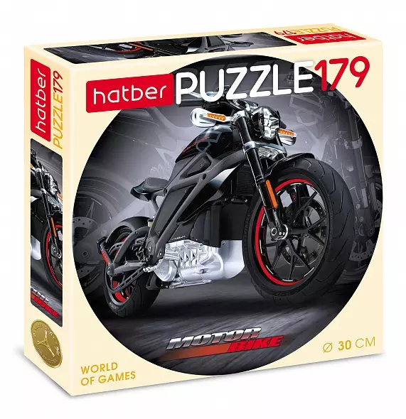 Пазл 179 элементов круглые d 300 мм Hatber Black motorbike 37823