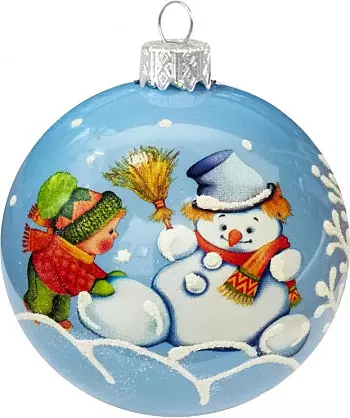 Новогодний шар Зимний снеговичок, 80 мм., в подарочной упаковке стекло КУ-80-224017