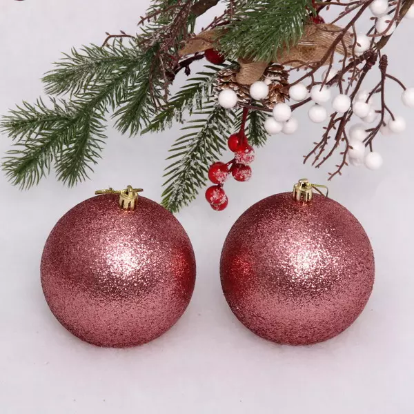 Новогодние шары 10 см (набор 2 шт) Глиттер, розовое золото 201-1430