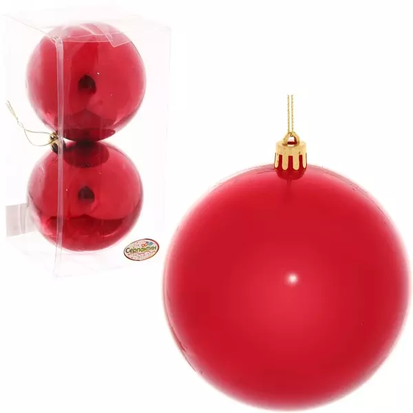 Новогодние шары 10 см (набор 2 шт) Глянец, красный 201-0705