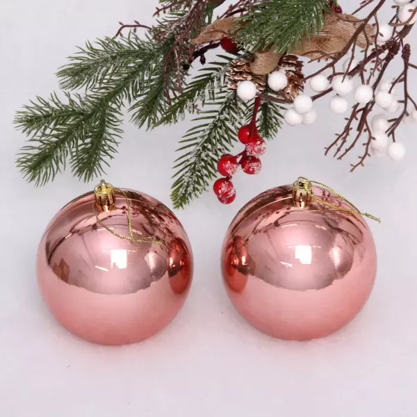 Новогодние шары 10 см (набор 2 шт) Глянец, розовое золото 201-1436
