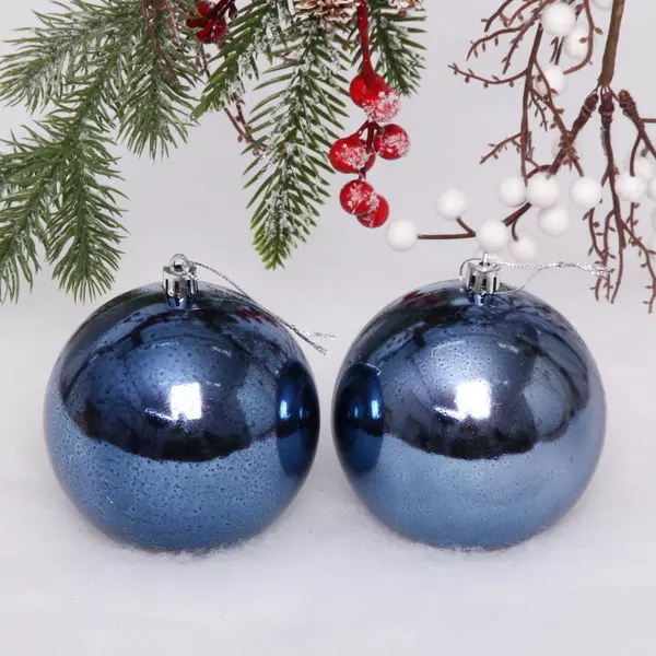 Новогодние шары 10 см (набор 2 шт) Глянец, сапфир 201-1439