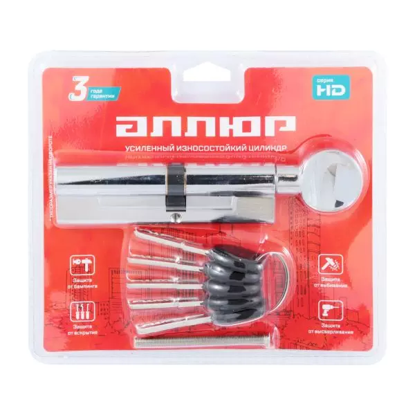 Цилиндровый механизм АЛЛЮР 110 мм (50x60G) HD FG 110-5К хром 5кл перф.ключ/завертка