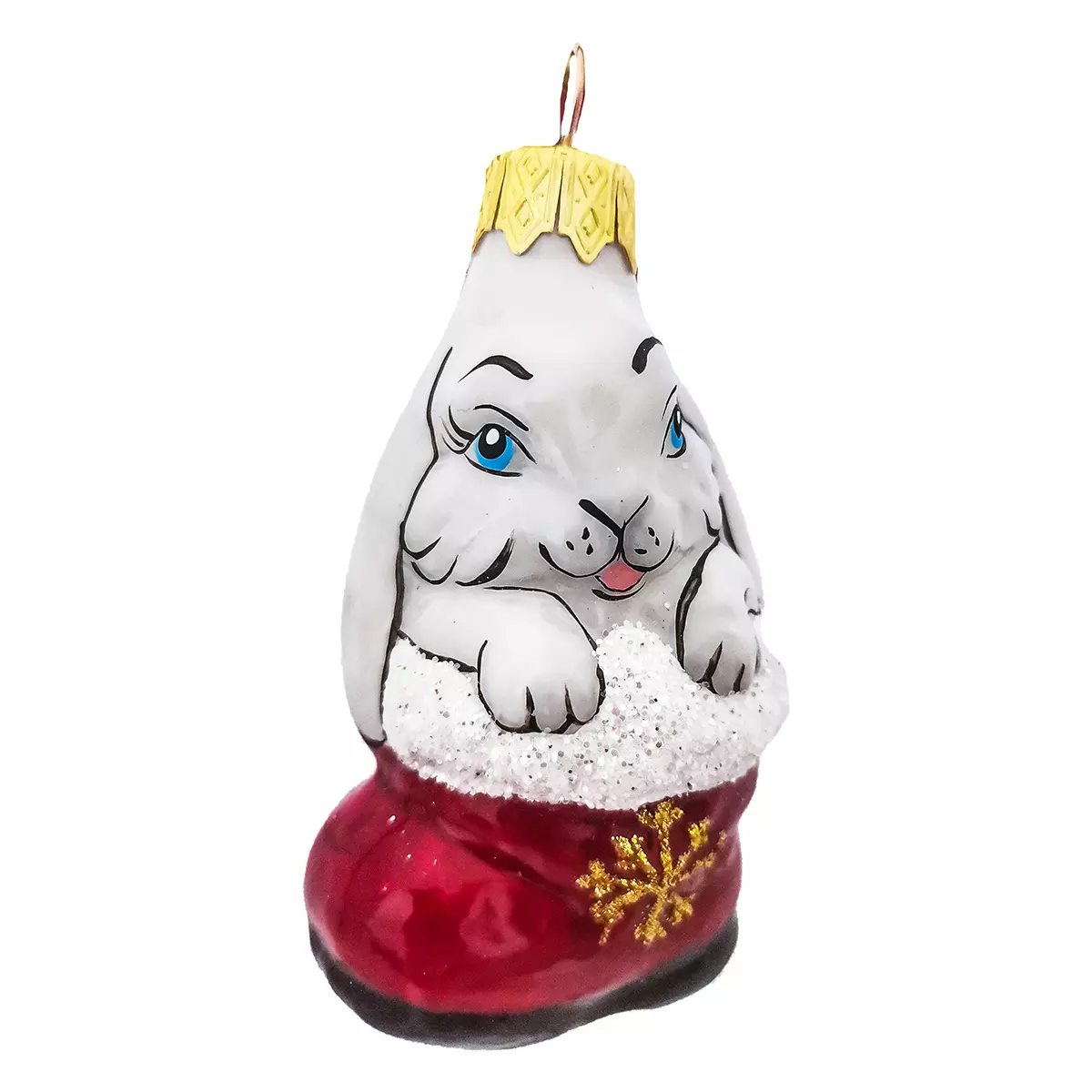 Елочное украшение Кролик в сапоге, в подарочной упаковке, h-8 см стекло ФУ-367