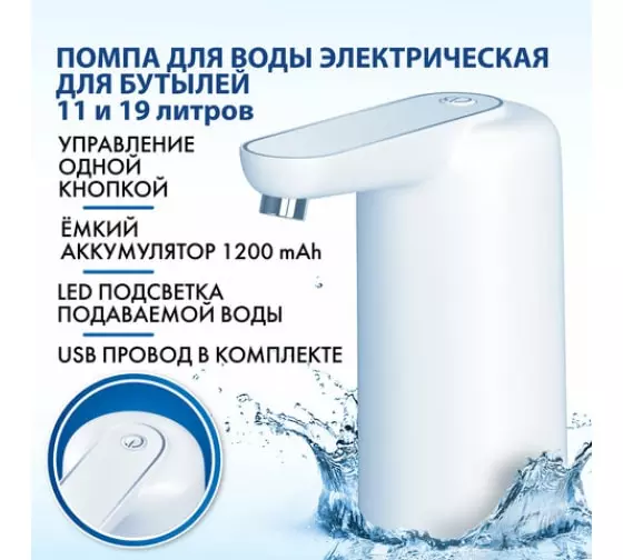 Помпа для воды аккумуляторная 1,6л/мин белая USB-зарядка SONNEN EWD161WG