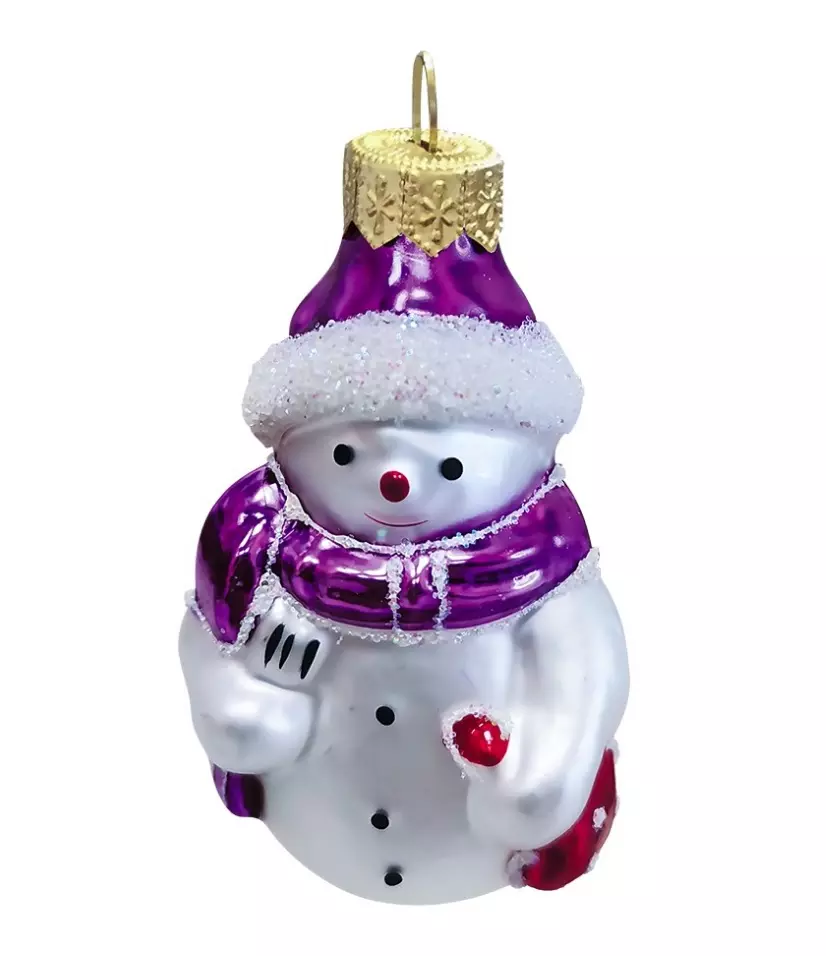 Елочная игрушка Снеговик с метлой, стекло, в подарочной упаковке, h-9 см, ФУ-407
