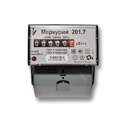 Счетчик электроэнергии Меркурий 201.7 однофазный однотарифный 5(60) 1 класс точности D ЭМОУ