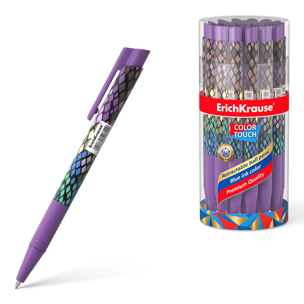 Шариковая ручка автоматическая ErichKrause 50822 ColorTouch Purple Python, чернил синий