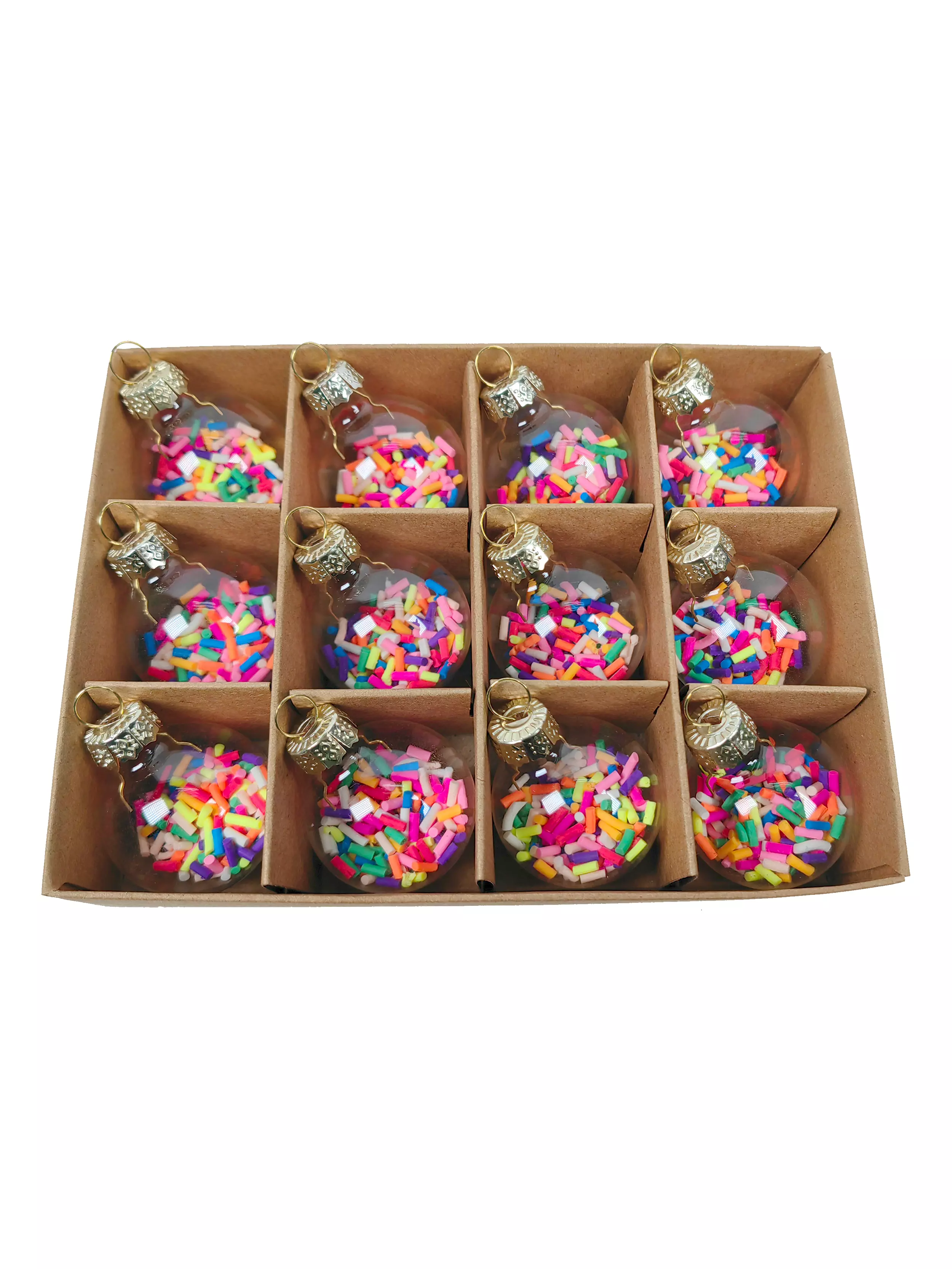 Новогоднее подвесное украшение из стекла с наполнением из ПЭТ, набор из 12 шт / 3x3x3см 93384