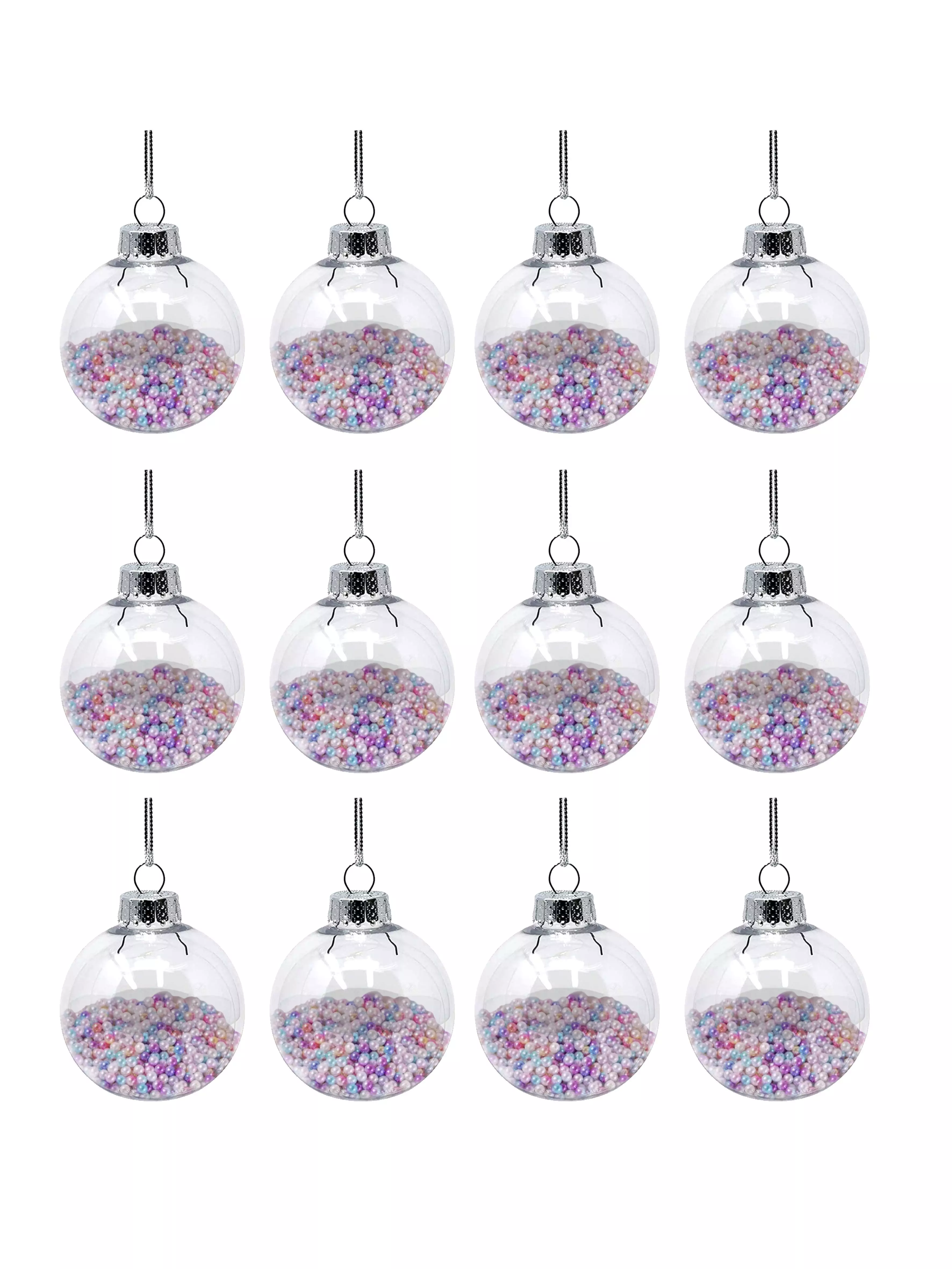 Новогоднее подвесное украшение из стекла с наполнением из ПЭТ, набор из 12 шт / 3х3х3см 95608