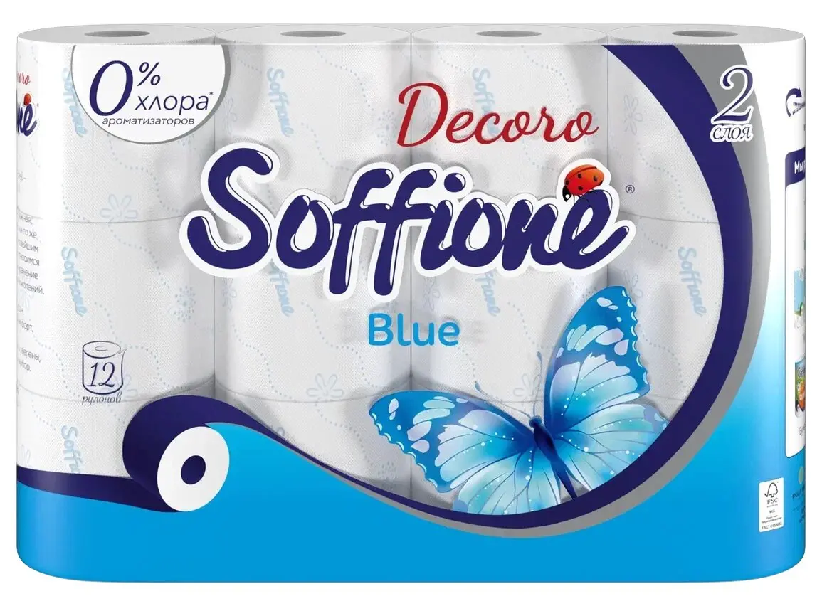 Туалетная бумага Soffione Decoro Blue (12шт) 2 слоя