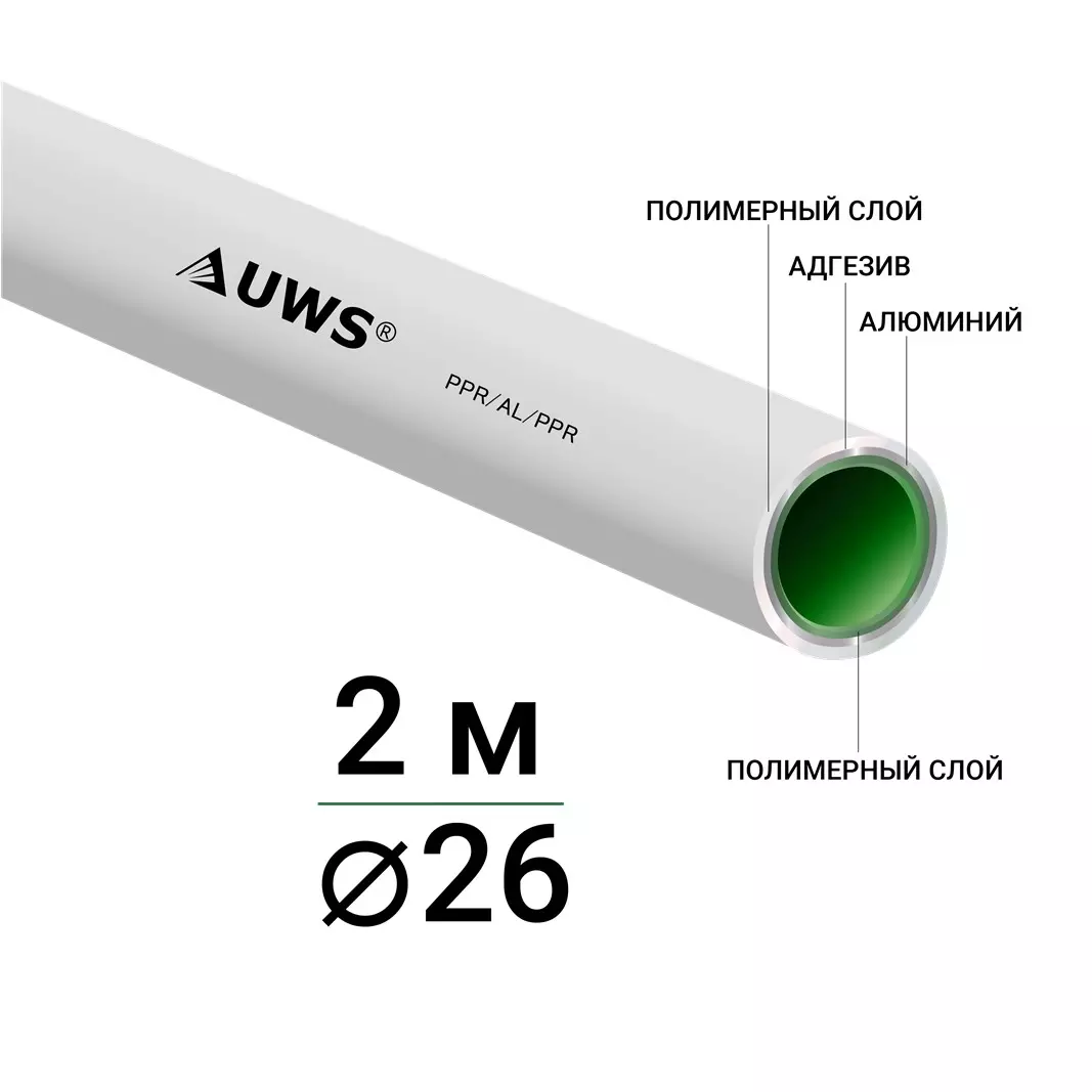 Труба многослойная UWS-STANDART PPR-AL-PPR 26*3 (20) штанга 2м