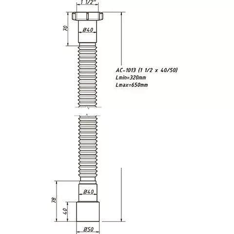 Гибкая труба 1 1/2&quot;х40/50, max 650 мм, ORIO АС-1013