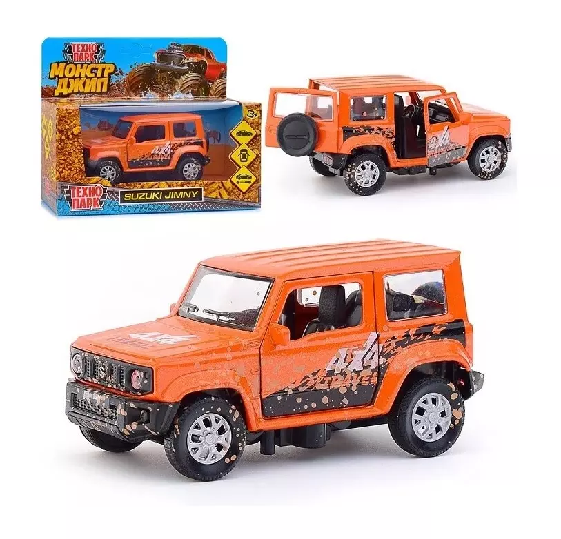 Модель машины металл SUZUKI JIMNY 11,5 см, двер, баг, инерц., Технопарк JIMNY-12MUD-OG оранжевый
