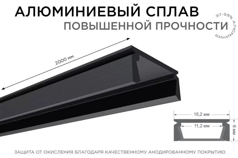 Профиль для светодиодной ленты накладной 6x15,2x2000мм черный Apeyron 08-01-Ч
