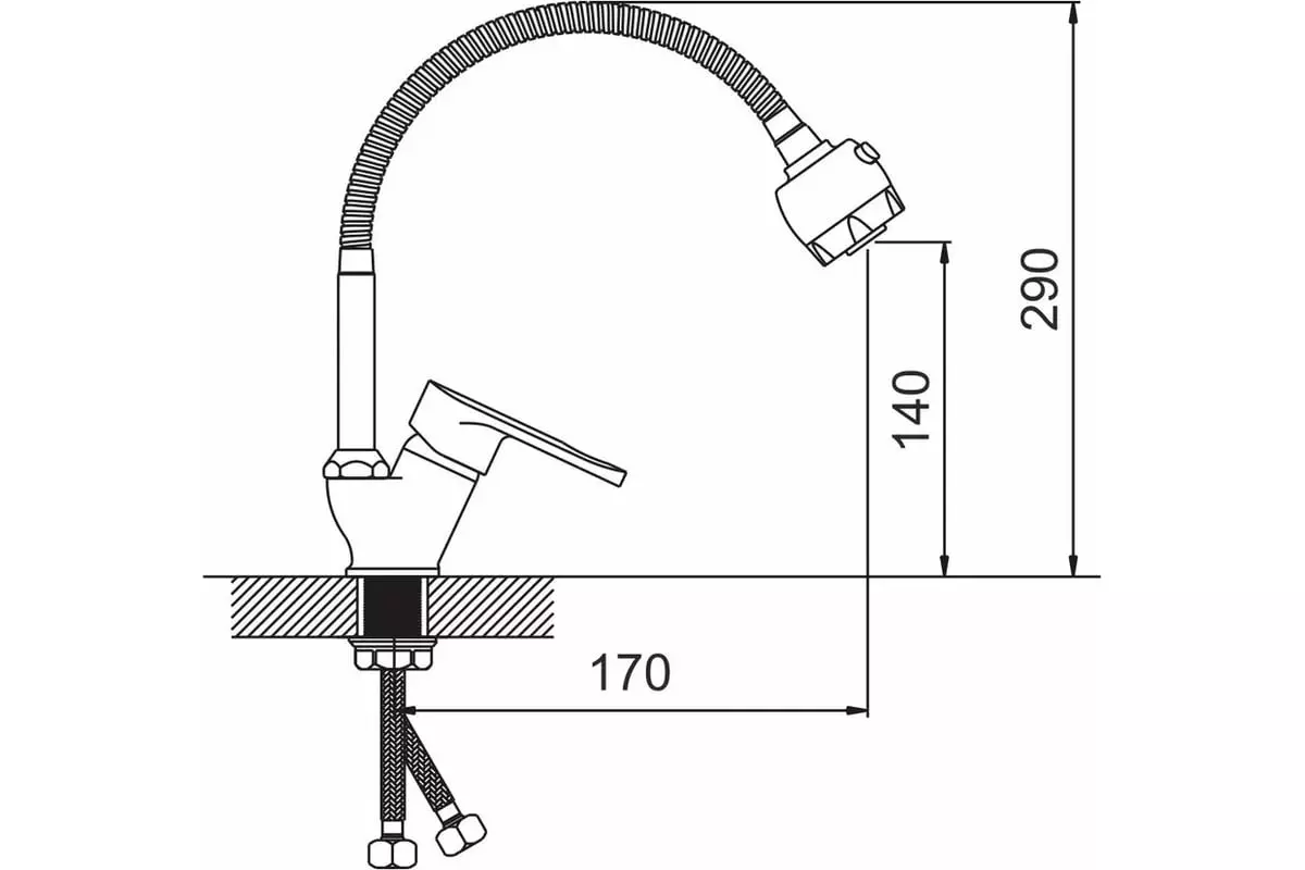 Смеситель для кухни, гибкий регулир. излив, хром, 2-х реж. аэратор, d35, GOTA ROCIO Flex G233510, цинковый сплав