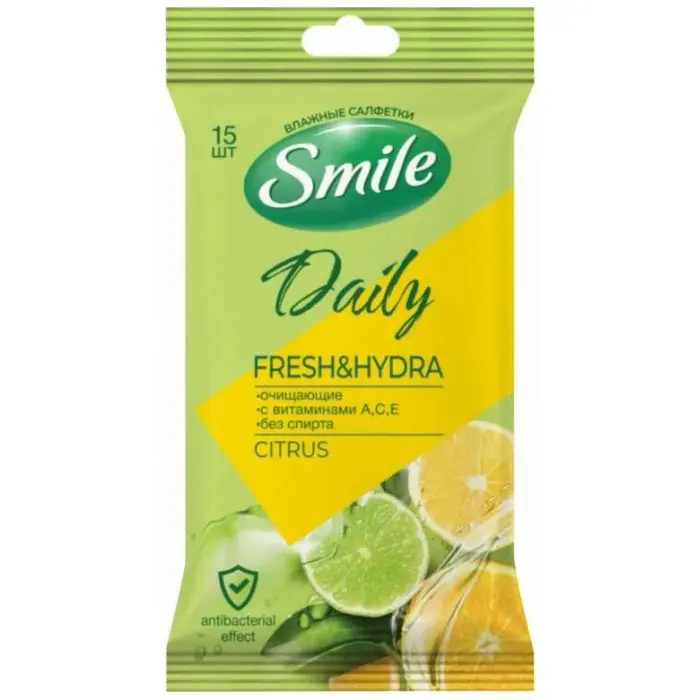 Влажные салфетки Smile Daily очищающие Citrus, 15 шт Еврослот