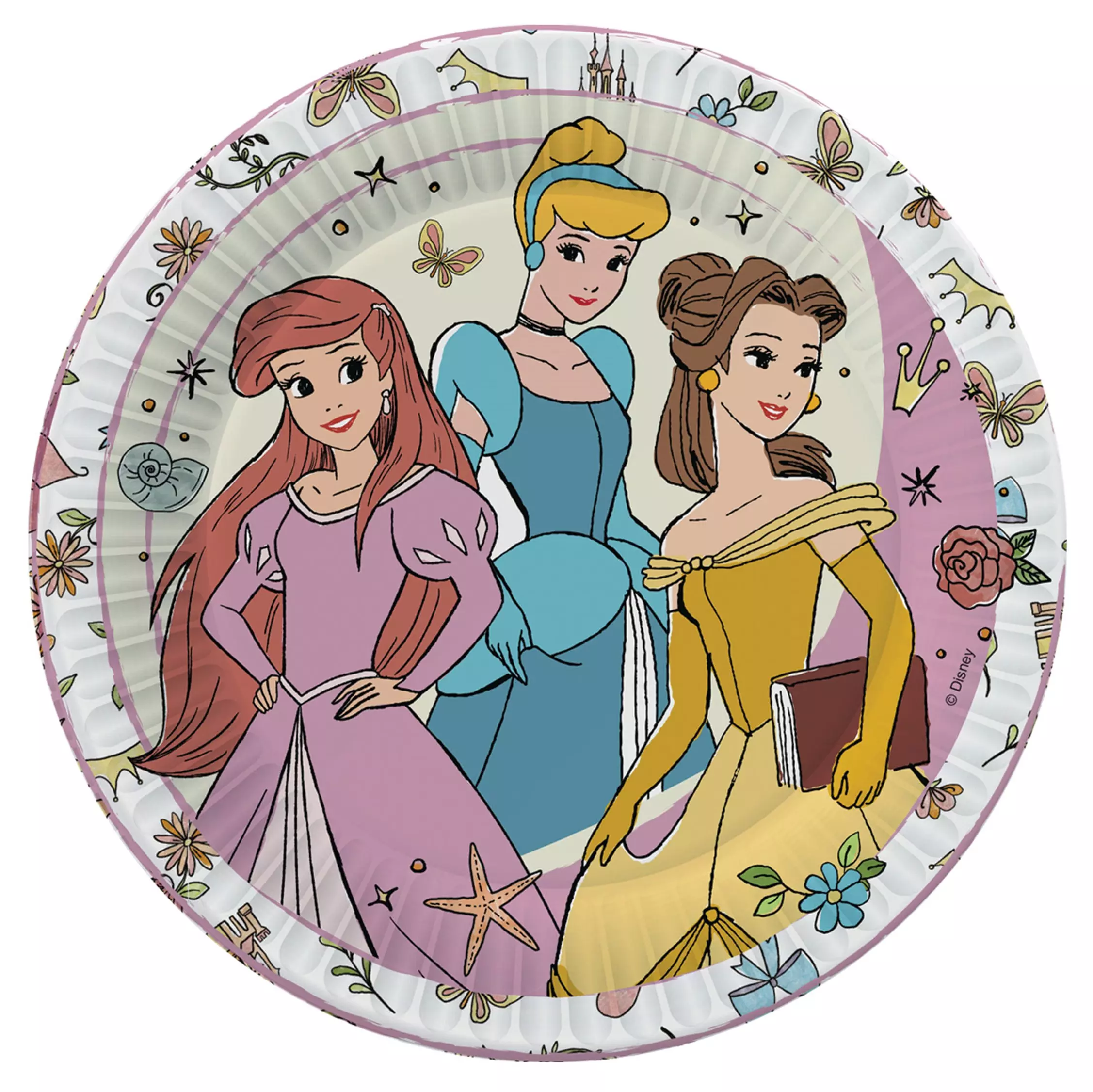 Набор бумажных тарелок Принцессы, рисованные 2D, 6 шт d 180 мм 300432