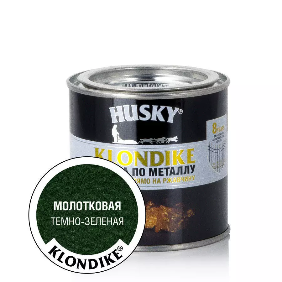 Краска Husky-Klondike по металлу с молотковым эффектом темно-зеленая 0,25л
