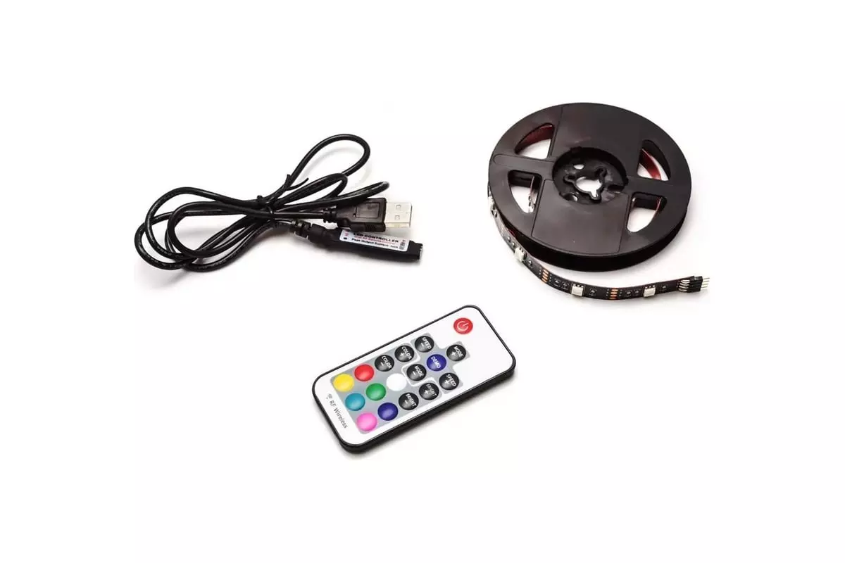 Комплект светодиодной ленты 5В 7,2Вт/м RGB 0,5м SMD5050 30шт/м IP20 блок питания, контроллер с пультом Apeyron 10-69
