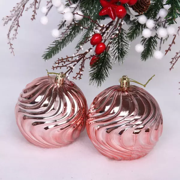 Новогодние шары 10 см (набор 2 шт) Рельеф, розовое золото 201-1764