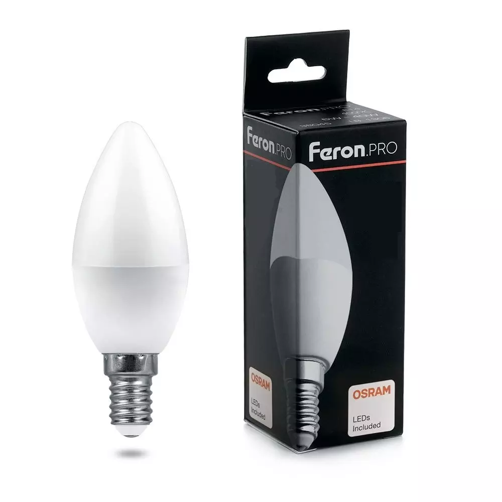 Лампа светодиодная Feron Е14 230В 6Вт 6400К свеча холодный