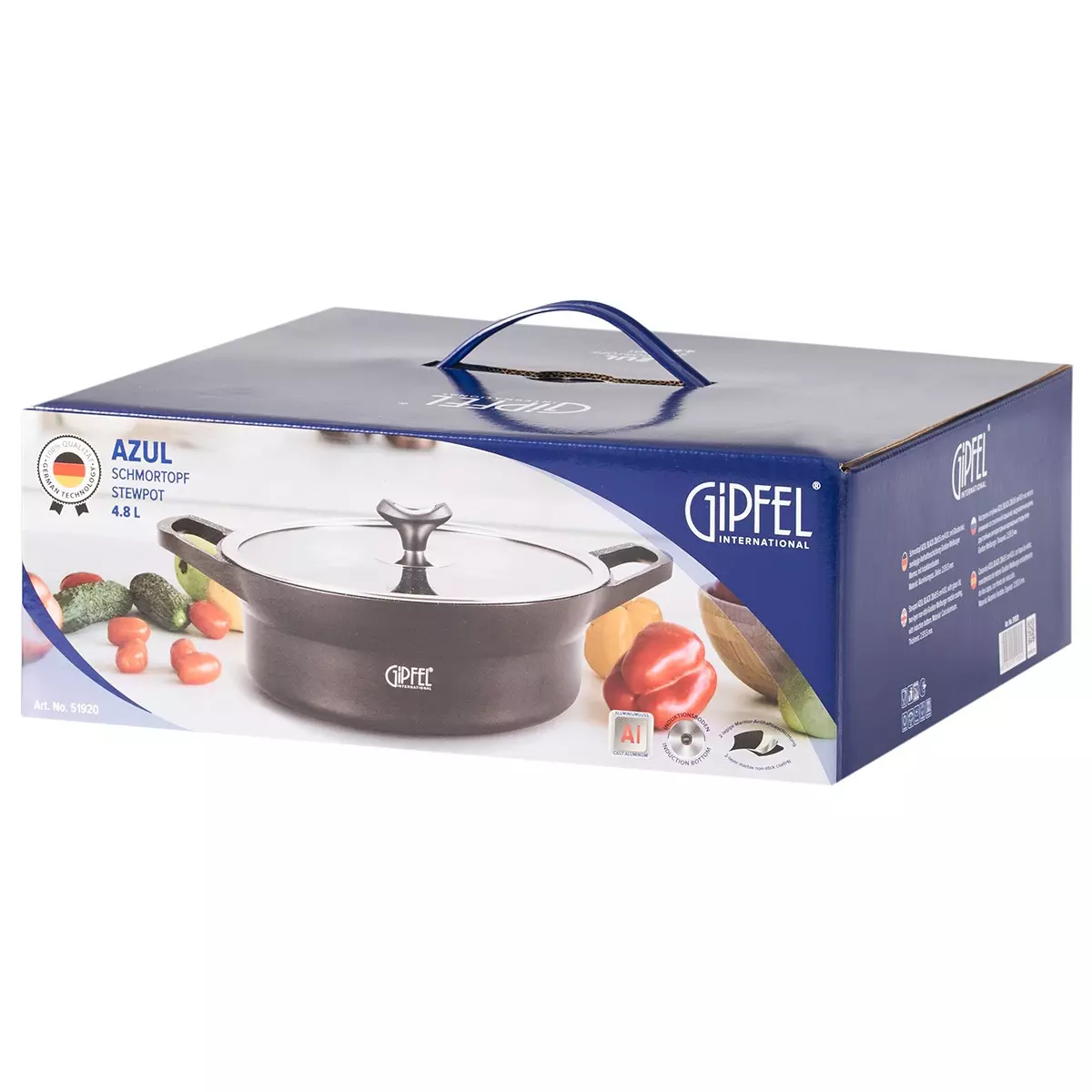 Сотейник 28x9,5 см 4,8л, литой алюминий , индукция, с крышкой &quot;AZUL BLACK&quot; 51920 GIPFEL