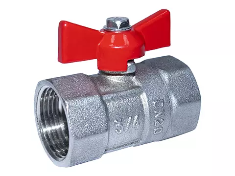 Кран шаровой 3/4" ВР, никель, бабочка красная, Практик ГАЛЛОП, PN16, стандартный проход