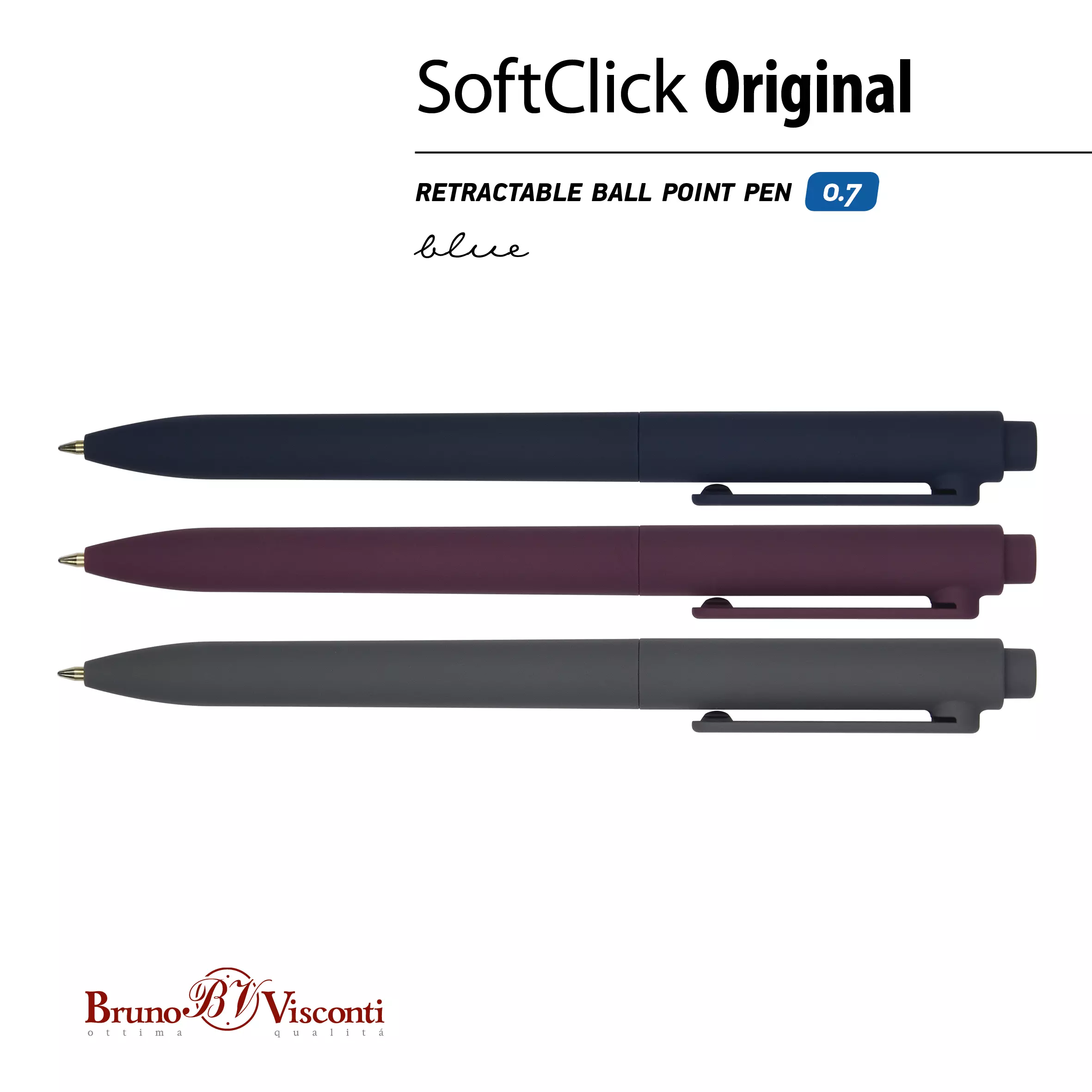 Шариковая ручка автоматическая BrunoVisconti SoftClick ORIGINAL 0.7 мм синяя ассорти